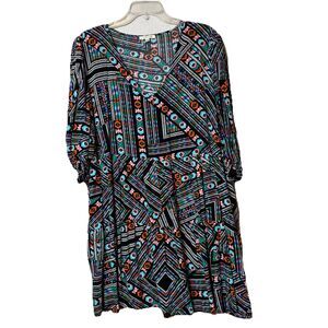 Loralette Multicolor Geometric Print Boho Dress Pockets Women’s Plus Size 22/24